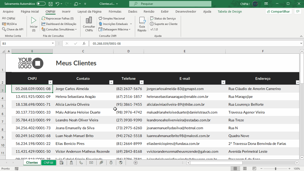 Demonstração do Add-in de Excel